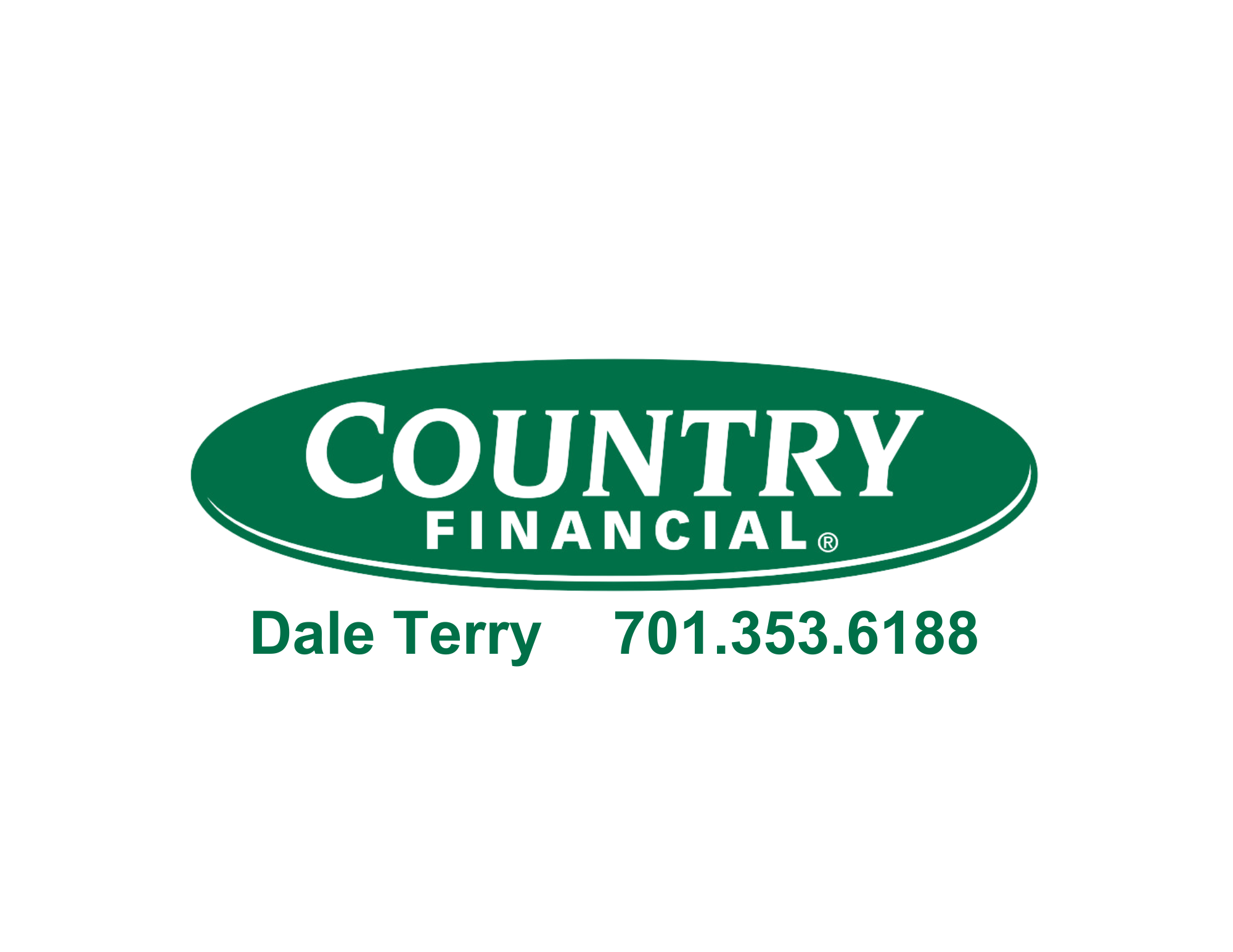 COUNTRY Financial logo in green with white font - Dale Terry - 7001.353.6188 below