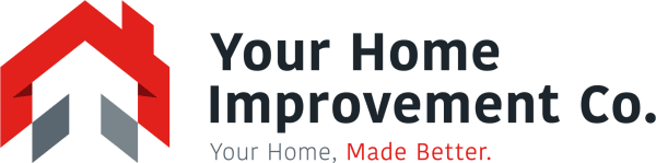 This logo shows a outline of a red roof and gray base.