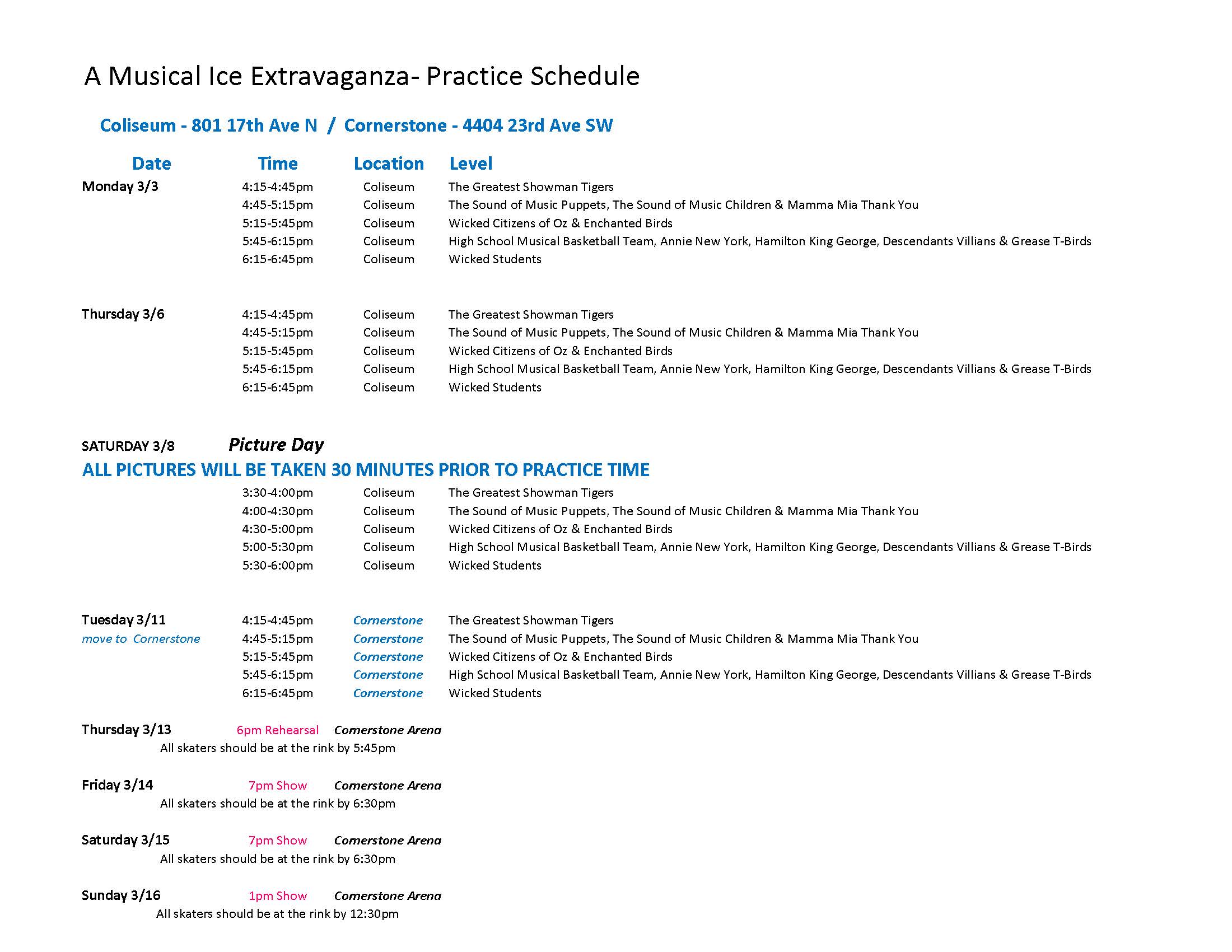 Practice Schedule