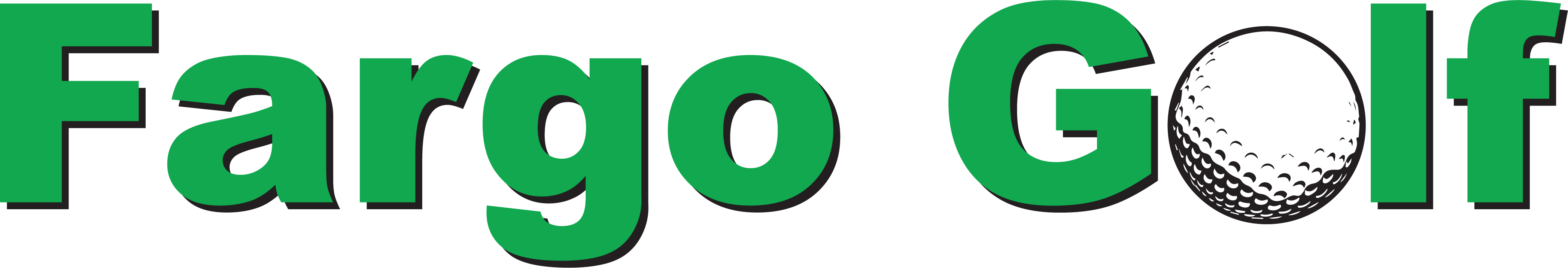 Fargo Golf in green with black shadow and a white golf ball in place of the "O" in golf