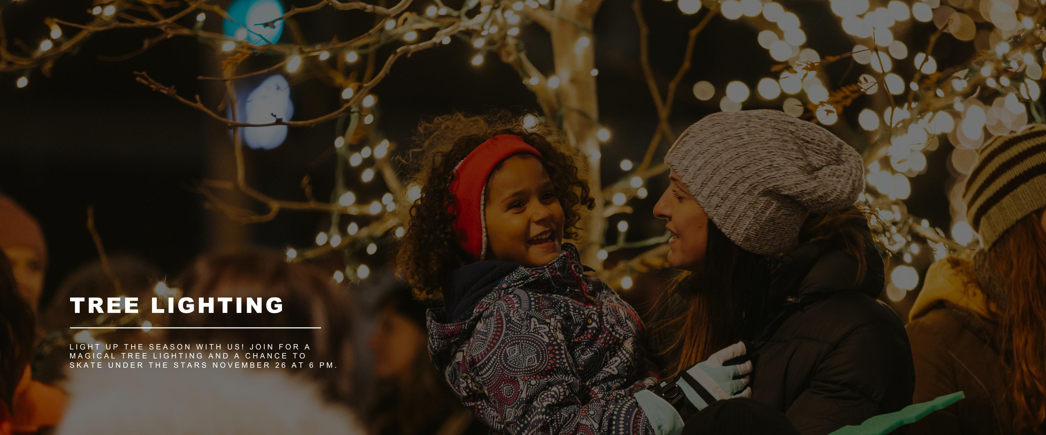 This image shows people enjoying the tree lighting event at Fargo Broadway Square November 26 2024