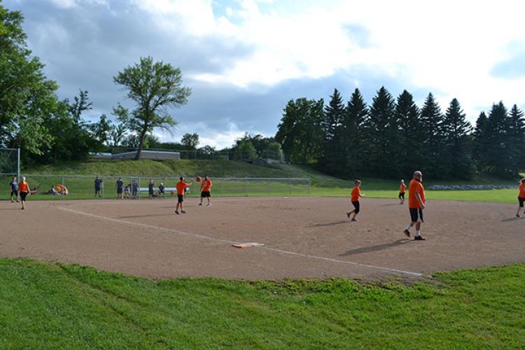 kickballleague2 This image shows players on the entire field during kickball league.
