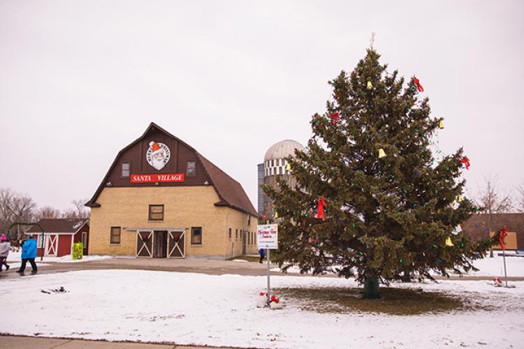 This image shows the area outside around the main building for Santa Village