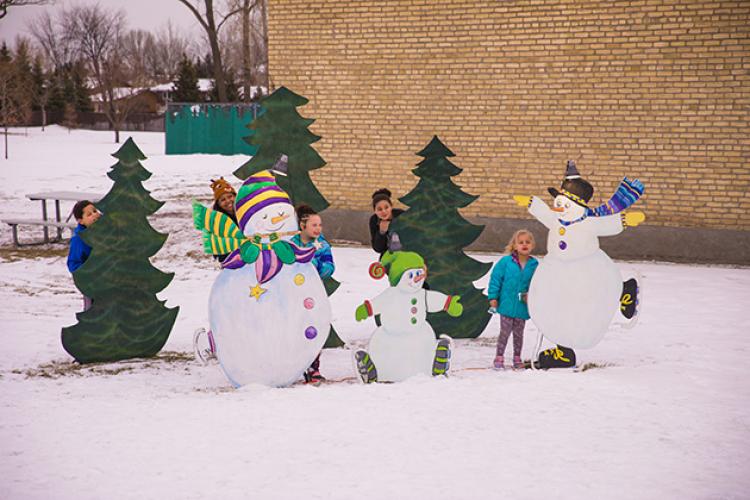 This image shows some decorations that people can take pictures with outside at Santa Village.