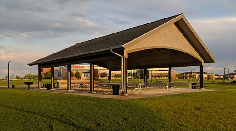 This image shows one of the large shelters at Urban Plains Park.