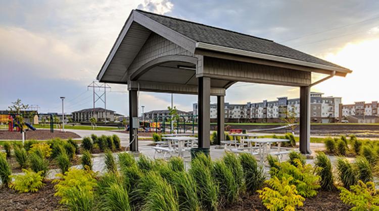 urbanplainsparkshelter2018_2 This image shows a small shelter at Urban Plains Park.