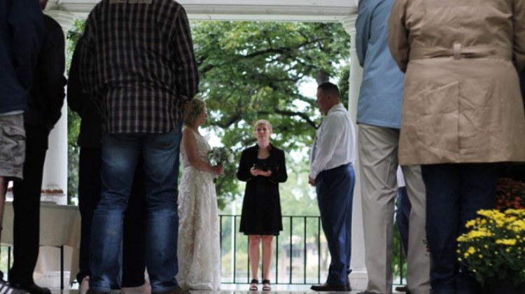 This image shows a wedding at the Island Park Gazebo.