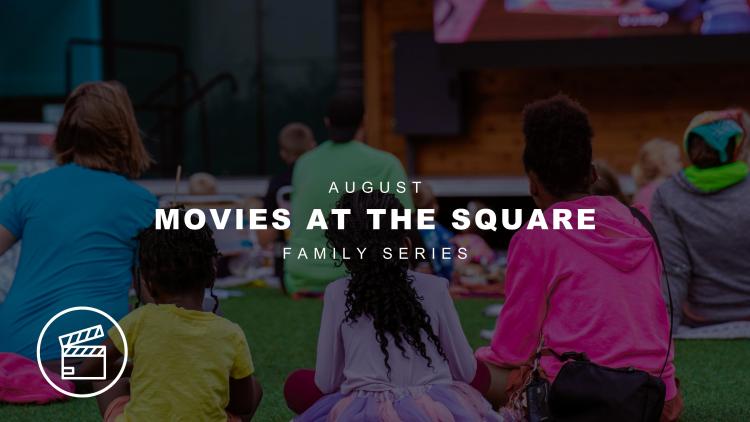 This graphic shows kids at movies at the square and text that says family series
