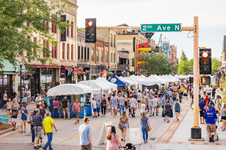 Large crowd gathering at the Downtown Fargo Street Fair
