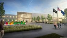 This image shows an updated rendering of the Fargo Parks Sports Complex. 