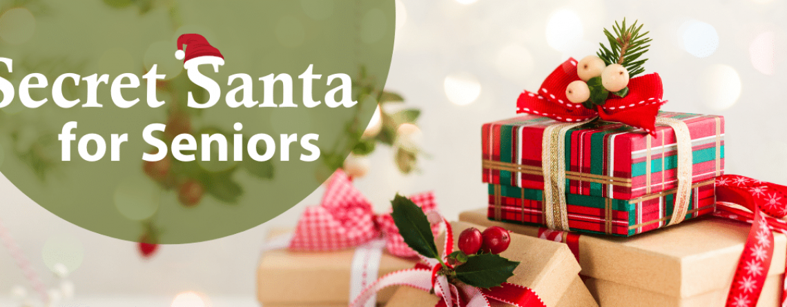 Photo shows gifts with text that reads "Secret Santa for Seniors"