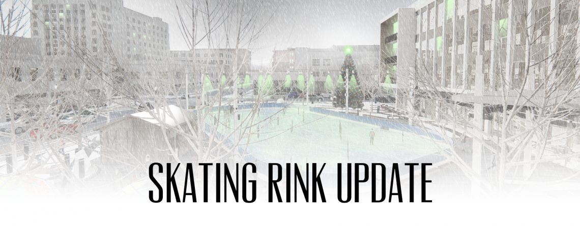 This image shows a graphic of Broadway Square's ice skating rink update.