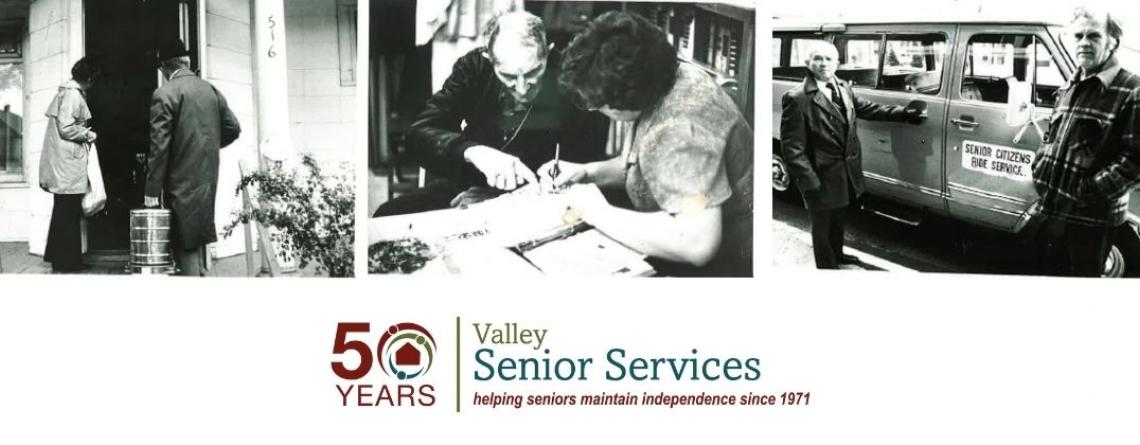 This image shows a graphic of Valley Senior Services 50 Year Celebration.