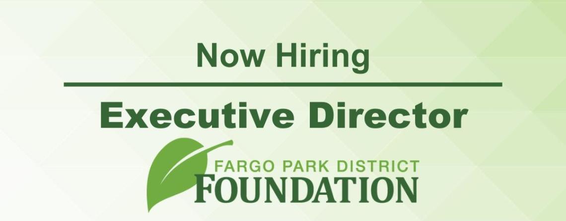 This graphic has text that says now hiring executive director with the foundation logo below it