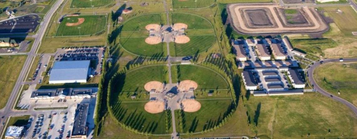 Aerial photo of tharaldson baseball complex