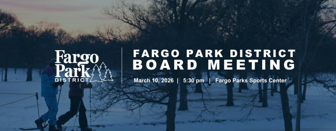 Winter sunset with two snowshoers behind fargo parks logo 