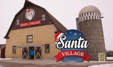 This image shows a picture of the barn at Santa Village