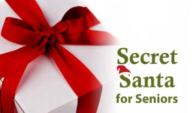 Photo shows gift with text that reads "Secret Santa for Seniors"
