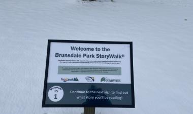 This image shows one of the signs at the Brunsdale Park StoryWalk.
