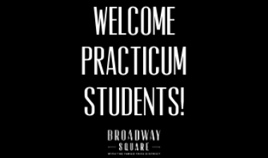 This image shows a black background with the words Welcome Practicum Students centered in the image.