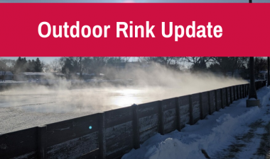 This image shows a graphic of an outdoor rink update on February 24.