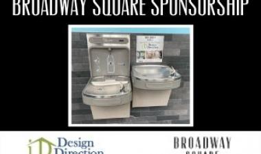 This image shows a Broadway Square sponsorship graphic featuring Design Direction.