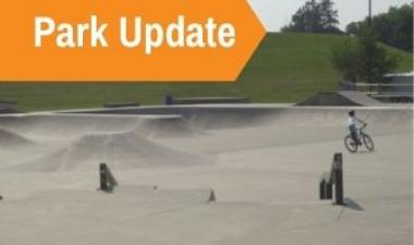 This image shows a boy at the skate park. It has the words Park Update in the upper left corner.