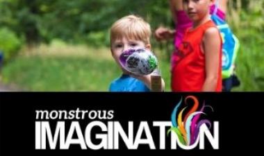 This image shows a picture of a child holding a monster in the park.