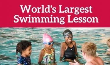 This image shows a graphic of World's Largest Swimming Lesson in June.