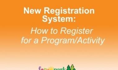 This image shows a graphic explaining how to register for a program/activity with our new registration system.