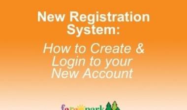 This image shows a graphic explaining how to create and login to your new account with our new registration system.