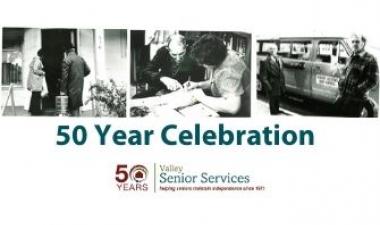 This image shows a graphic of Valley Senior Services 50 Year Celebration.