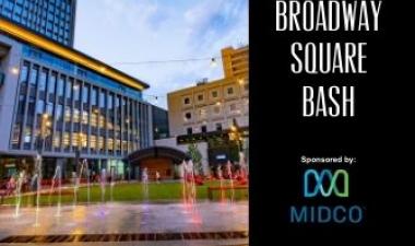 This image shows the graphic for Broadway Square bash sponsored by Midco.