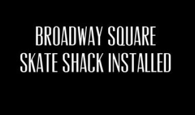 This image shows a graphic of the Broadway Square Skate Shack installation.