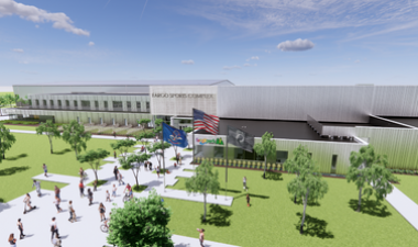 This image shows a rendering of the Fargo Sports Complex. 