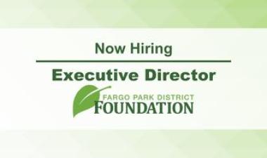 This graphic has text that says now hiring executive director with the foundation logo below it