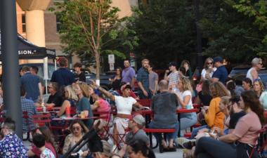 crowd of people at broadway square