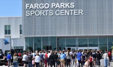 photo of crowd outside Fargo Parks Sports Center