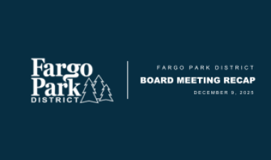 Blue image with fargo parks logo 
