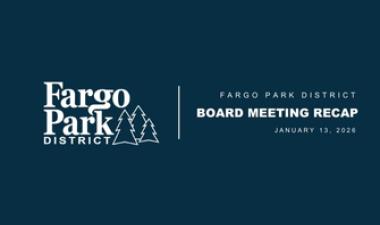 Blue image with fargo parks logo 