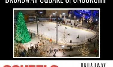 This image shows a Broadway Square Sponsorship graphic with SCHEELS. It has a picture of the SCHEELS Skating Rink.