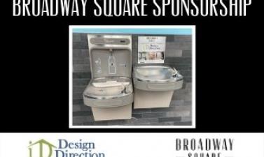 This image shows a Broadway Square sponsorship graphic featuring Design Direction.