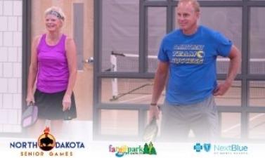 This image shows a male and female participating in North Dakota Senior Games.