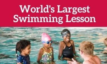 This image shows a graphic of World's Largest Swimming Lesson in June.