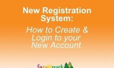 This image shows a graphic explaining how to create and login to your new account with our new registration system.
