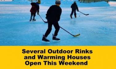 This image shows a graphic of outdoor rinks and warming houses opening for the season.