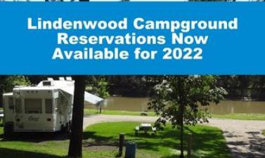 This image shows a graphic of Lindenwood Campground reservations open for the 2022 season.