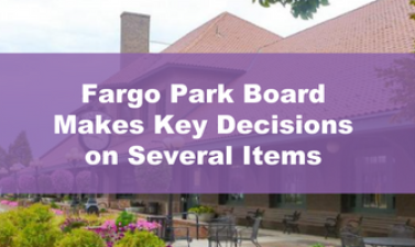 This graphic shows an image of the June 14, 2022 board meeting where the Fargo Park Board makes key decisions on several items.