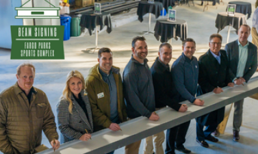 This photo shows the Foundation Board and Park Board signing the final beam at the Fargo Parks Sports Complex