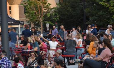 crowd of people at broadway square